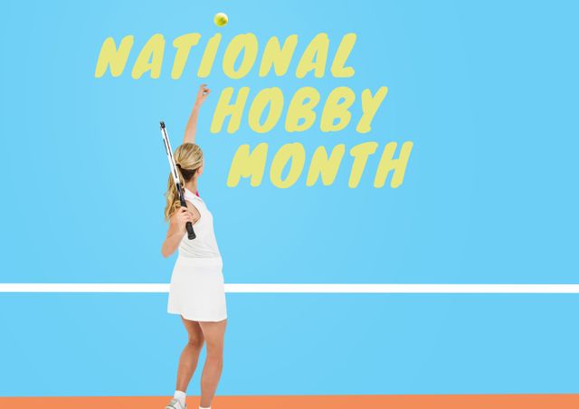 Digital composite image of national hobby month text with sportswoman playing tennis - Download Free Stock Photos Pikwizard.com