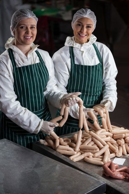 Female butchers processing sausages - Download Free Stock Photos Pikwizard.com