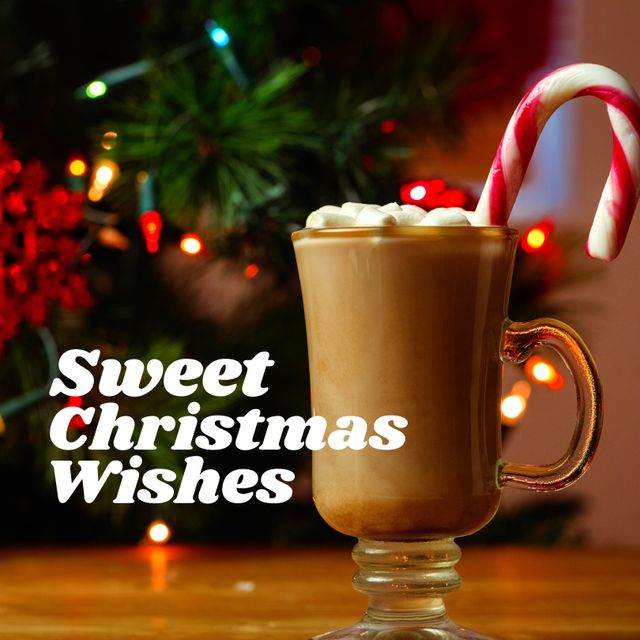 Composite of christmas greetings text over christmas hot chocolate and decoration in background. Christmas, festivity, celebration and tradition concept.