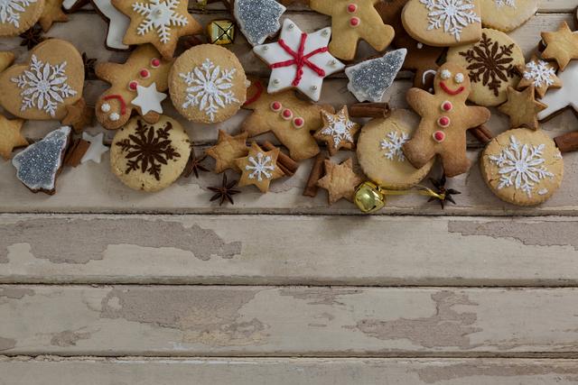 Various types of christmas cookies on a plank