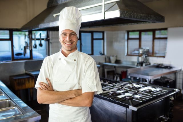 Male chef standing with arms crossed in kitchen - Download Free Stock Photos Pikwizard.com