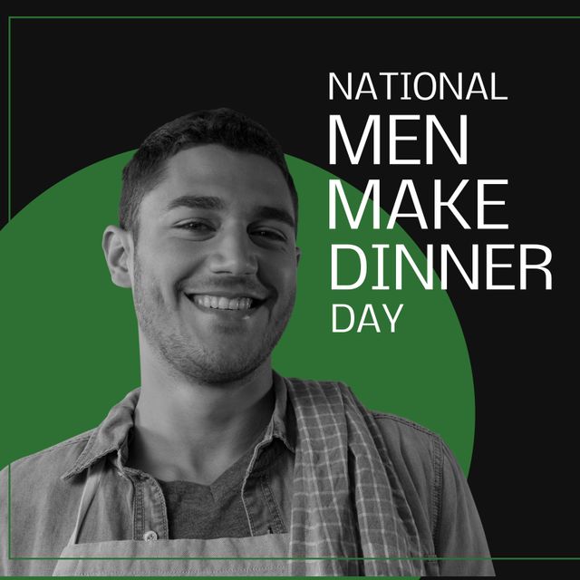 Composition of national men make dinner day text with caucasian man on black background - Download Free Stock Templates Pikwizard.com