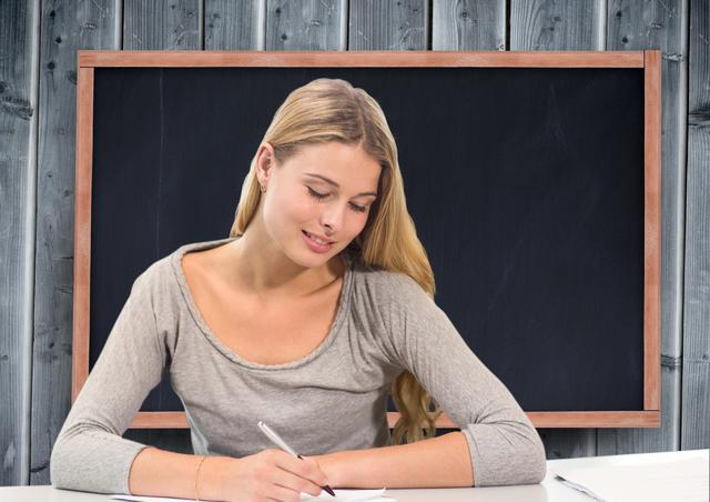 Female teenage student doing her homework in classwork - Download Free Stock Photos Pikwizard.com