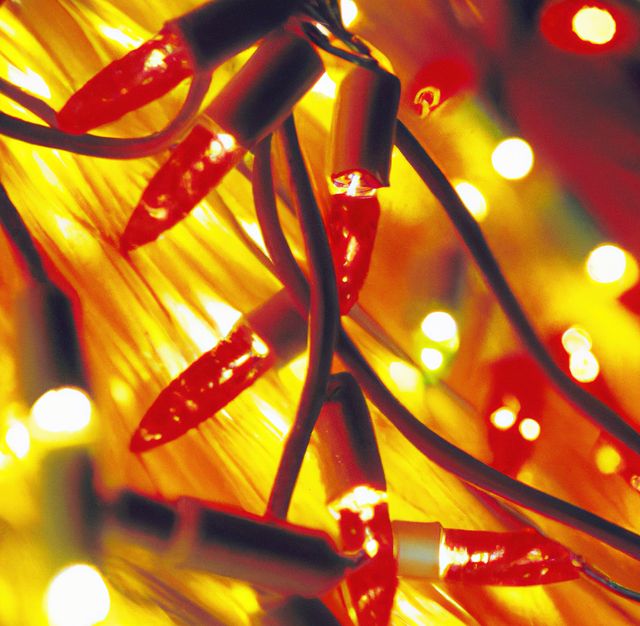Close up of christmas fairy lights on yellow background - Download Free Stock Photos Pikwizard.com