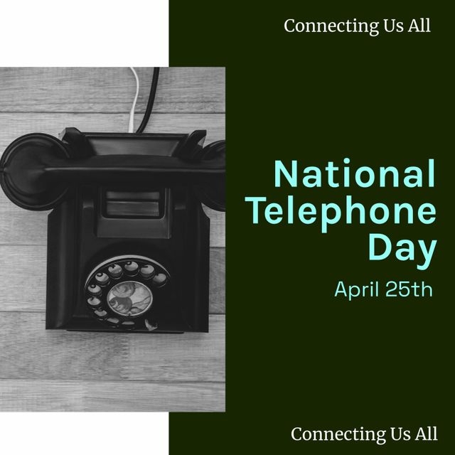 Composition of national telephone day text over retro telephone. National telephone day and communication concept digitally generated image.