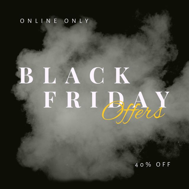 Composition of online only black friday offers 40 percent off text over cloud. Black friday, shopping and retail concept digitally generated image.