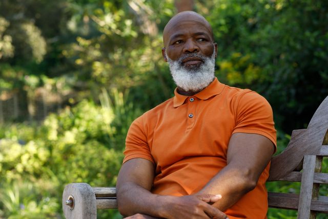 Old african american man with a white beard and bald head sitting on a wooden park bench on a bright - Download Free Stock Photos Pikwizard.com