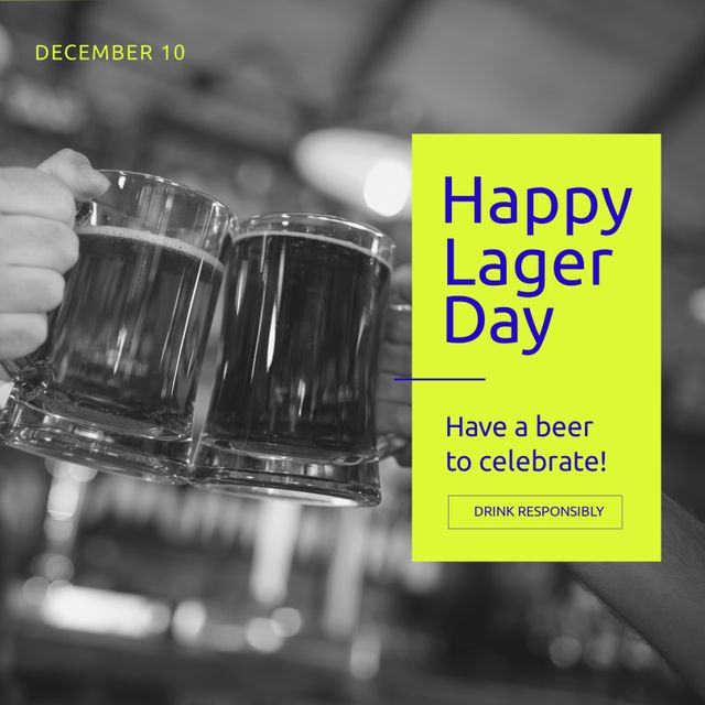 Composition of happy lager day text over diverse people drinking beer. Lager day and celebration concept digitally generated image.