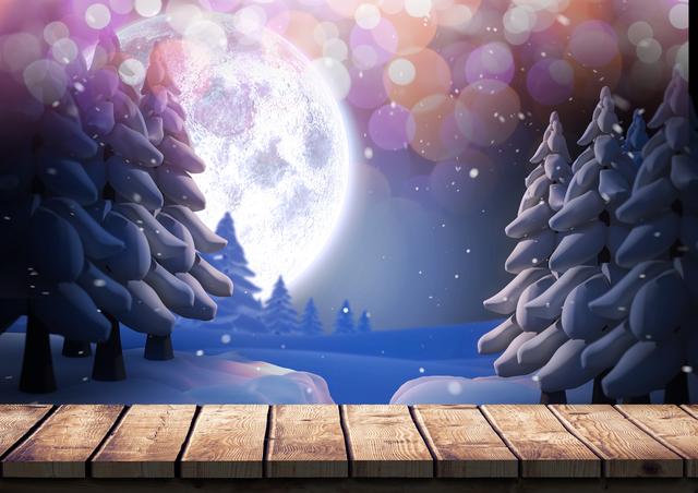 Animated snow covered pine trees with wooden boardwalk - Download Free Stock Photos Pikwizard.com