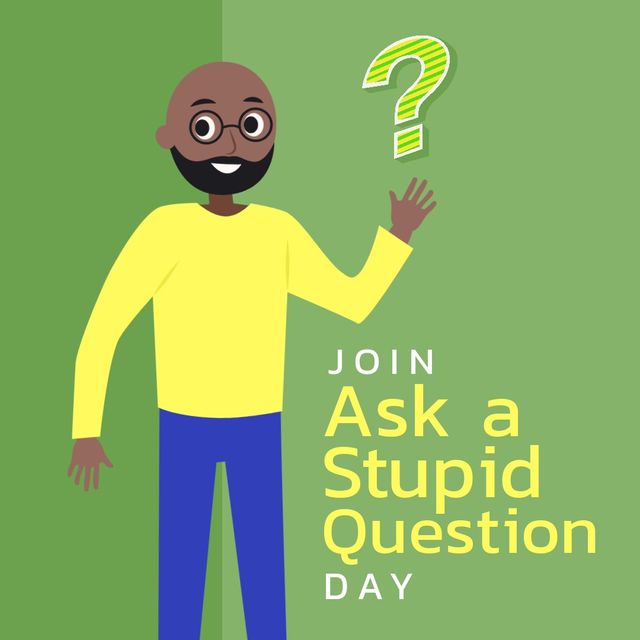 Illustration of bald man with question mark sign and join ask a stupid question day text, copy space - Download Free Stock Templates Pikwizard.com