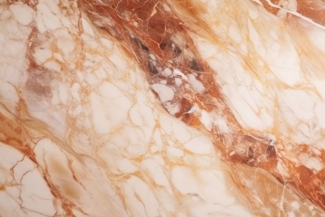 Close up of brown and white marble with veins background, created using generative ai technology. Marble, stone, pattern and texture concept digitally generated image.
