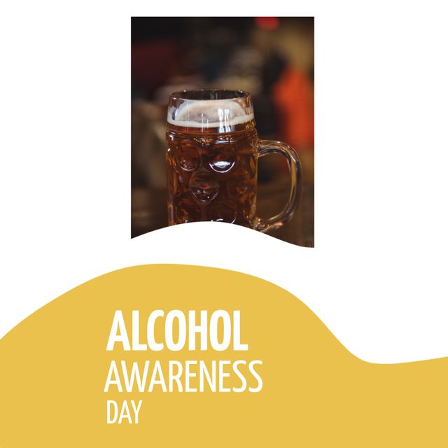 Composition of alcohol awareness day text with glass of beer on white background. Alcohol awareness day and celebration concept digitally generated image.