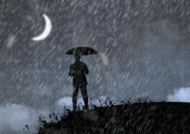Digitally generated image of man holding an umbrella in rain - Download Free Stock Photos Pikwizard.com