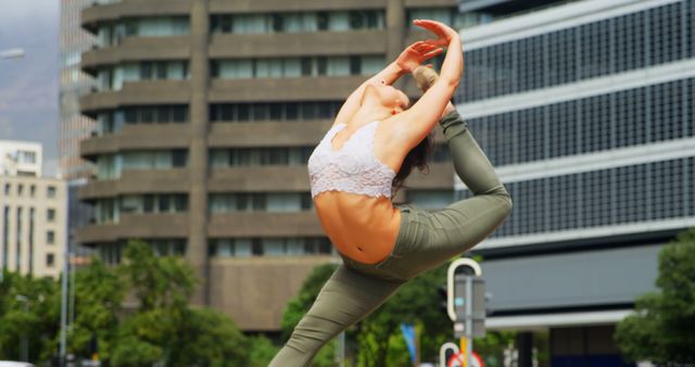 Caucasian white woman practicing yoga tree pose Vector Image