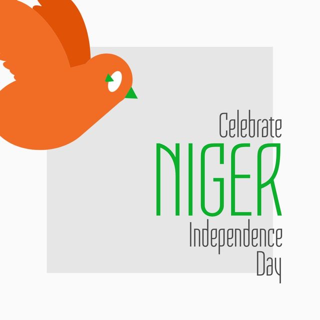Illustration of celebrate niger independence day text and orange bird against white background. copy space, animal, vector, patriotism, celebration, freedom and identity concept.