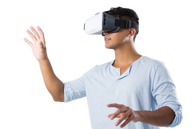 Man using virtual reality headset - Download Free Stock Photos Pikwizard.com