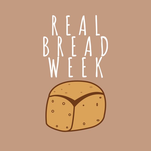 Composition of real bread week text with bread icon on brown background. Food, templates and background concept digitally generated image.
