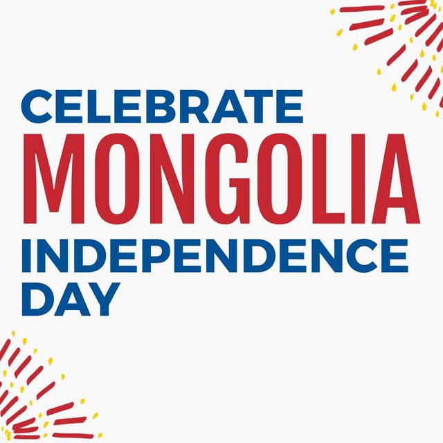 Illustration of celebrate mongolia independence day text with scribbles on white background. Copy space, vector, red, blue, patriotism, celebration, freedom and identity concept.