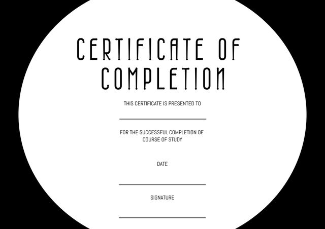 Certificate of completion text, holding space for name, date and ...