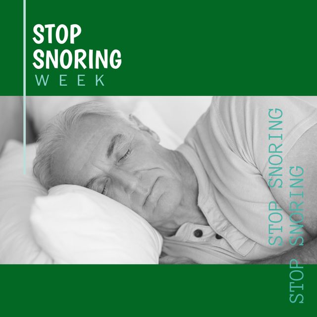 Composition of stop snoring week text and copy space on grey background. Stop snoring week and sleep health concept digitally generated image.