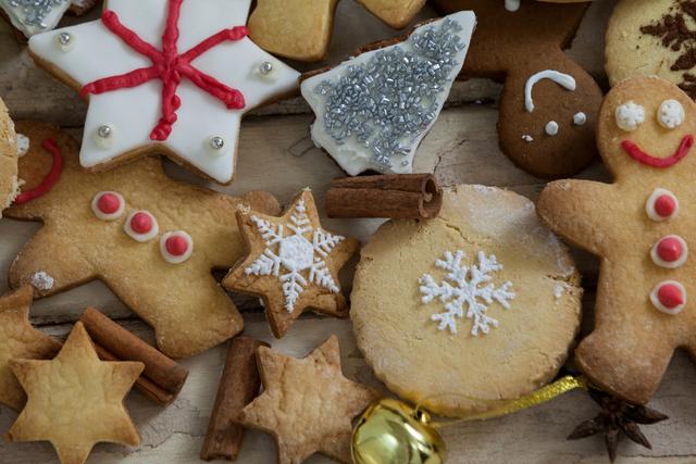 Various types of christmas cookies on a plank