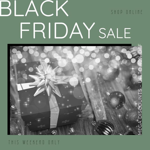 Composition of black friday sale text over present on green background. Black friday, shopping and retail concept digitally generated image.