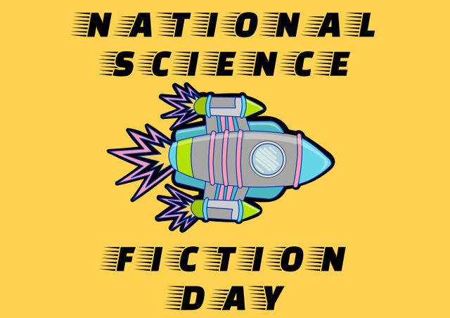 Digital composite of national science fiction day text with space rocket on yellow background - Download Free Stock Photos Pikwizard.com