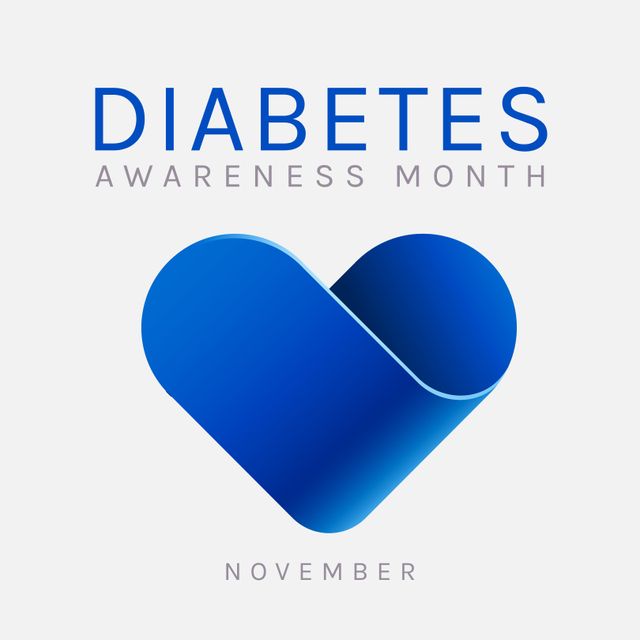 Image of november diabetes awareness month and blue heart on white background. Health, medicine and diabetes awareness concept.
