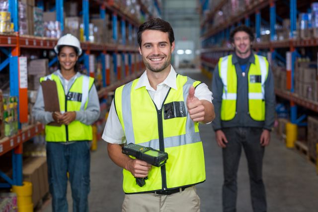 Warehouse worker showing thumbs up sign - Download Free Stock Photos Pikwizard.com