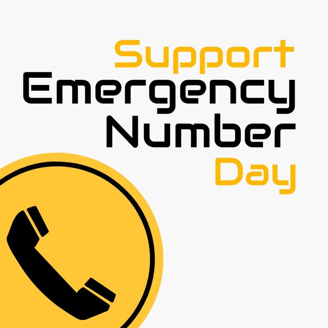 Support emergency number day text banner with phone icon against white background. National emergency number day awareness concept