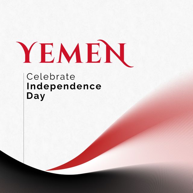 Composition of yemen independence day text over red and black lines. Yemen independence day and celebration concept digitally generated image.