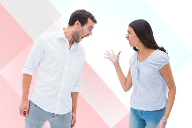 Couple arguing against colored background - Download Free Stock Photos Pikwizard.com
