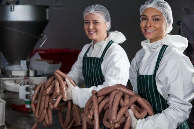 Female butchers processing sausages - Download Free Stock Photos Pikwizard.com