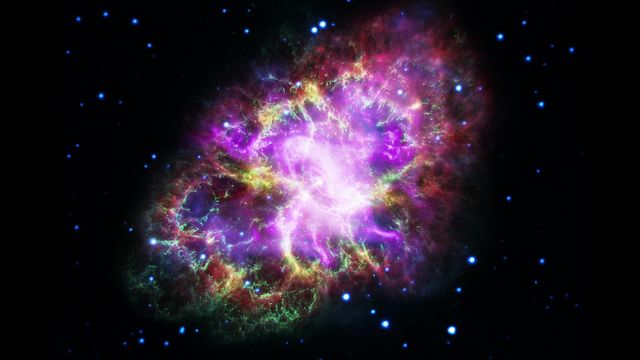 Astronomers have produced a highly detailed image of the Crab Nebula, by combining data from telescopes spanning nearly the entire breadth of the electromagnetic spectrum, from radio waves seen by the Karl G. Jansky Very Large Array (VLA) to the powerful X-ray glow as seen by the orbiting Chandra X-ray Observatory. And, in between that range of wavelengths, the Hubble Space Telescope's crisp visible-light view, and the infrared perspective of the Spitzer Space Telescope.  This video starts with a composite image of the Crab Nebula, a supernova remnant that was assembled by combining data from five telescopes spanning nearly the entire breadth of the electromagnetic spectrum: the Very Large Array, the Spitzer Space Telescope, the Hubble Space Telescope, the XMM-Newton Observatory, and the Chandra X-ray Observatory. The video dissolves to the red-colored radio-light view that shows how a neutron star’s fierce “wind” of charged particles from the central neutron star energized the nebula, causing it to emit the radio waves. The yellow-colored infrared image includes the glow of dust particles absorbing ultraviolet and visible light. The green-colored Hubble visible-light image offers a very sharp view of hot filamentary structures that permeate this nebula. The blue-colored ultraviolet image and the purple-colored X-ray image shows the effect of an energetic cloud of electrons driven by a rapidly rotating neutron star at the center of the nebula.  Read more: <a href="https://go.nasa.gov/2r0s8VC" rel="nofollow">go.nasa.gov/2r0s8VC</a>  Credits: NASA, ESA, J. DePasquale (STScI)   