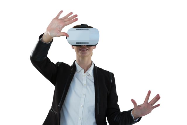 Businesswoman using virtual reality headset - Download Free Stock Photos Pikwizard.com