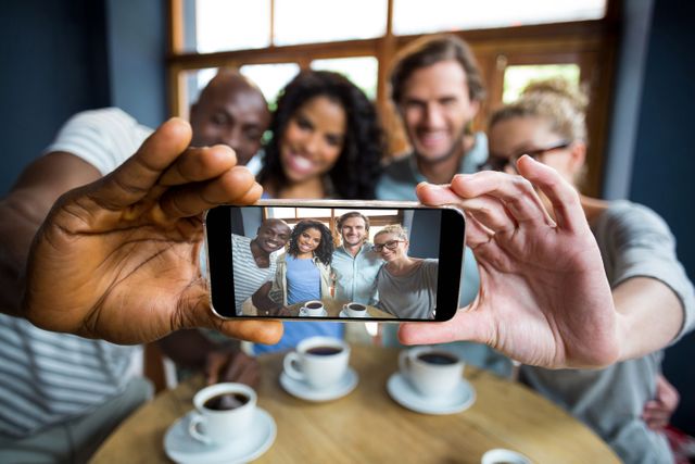 Group of friends taking a selfie from mobile phone - Download Free Stock Photos Pikwizard.com