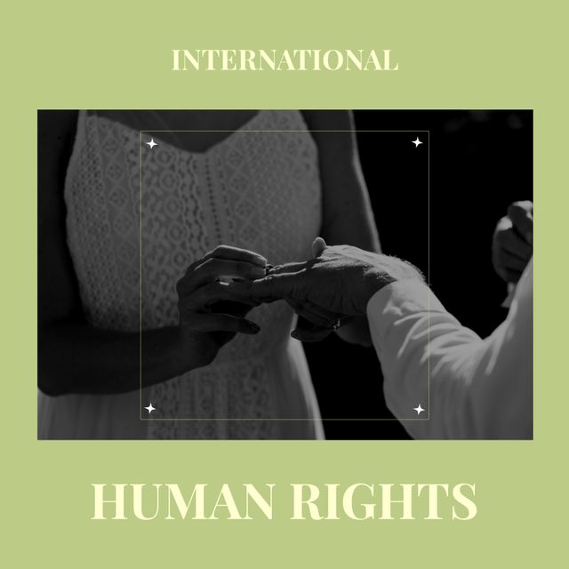Composition of international human rights text over african american couple. Human rights day, tradition and celebration concept digitally generated image.