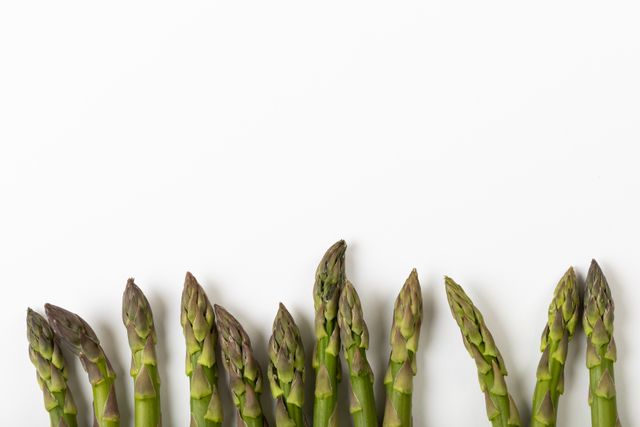 Directly above shot of asparagus on white background, copy space - Download Free Stock Photos Pikwizard.com