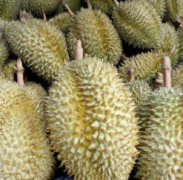 Close up of durian fruit created using generative ai technology. Fruit and nature concept, digitally generated image.