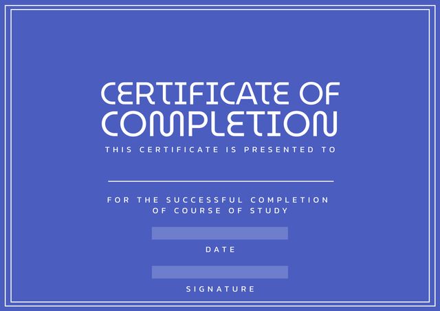 Certificate of completion text in white, holding space for name, date ...