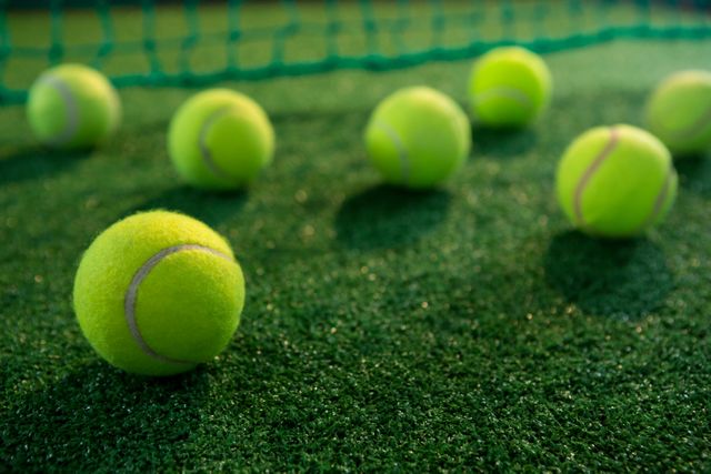 Close up of tennis balls on court - Download Free Stock Photos Pikwizard.com