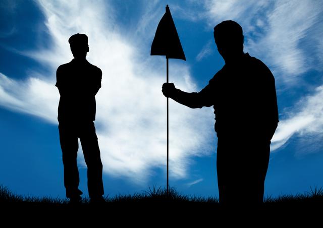 Silhouette of golfer holding golf flag - Download Free Stock Photos Pikwizard.com