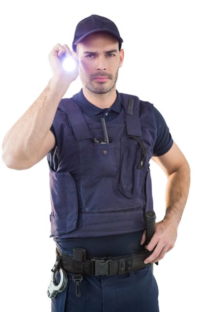Security officer holding a torch - Download Free Stock Photos Pikwizard.com