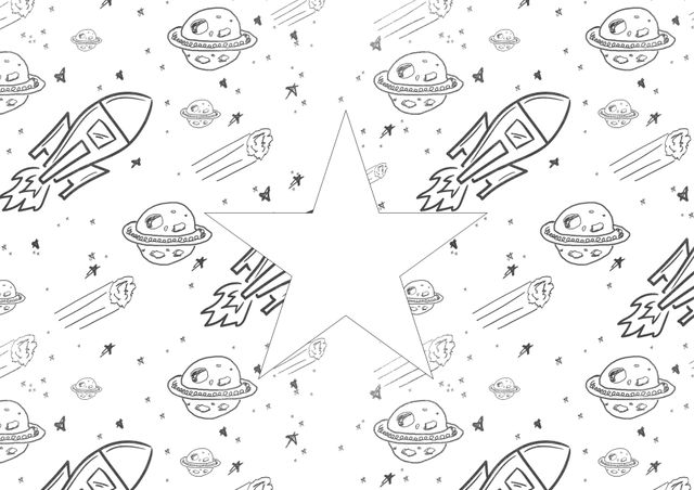 Composition of cosmic drawings and star on white background - Download Free Stock Templates Pikwizard.com