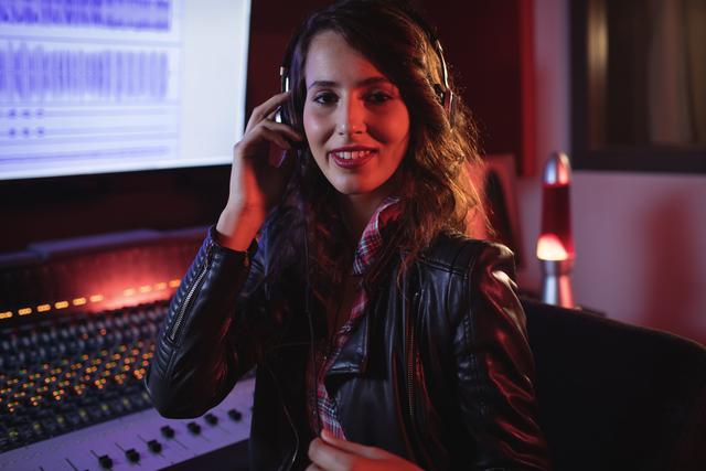 Girl with headphones in a recording studio - Add interesting contrast to your design with double light - Image