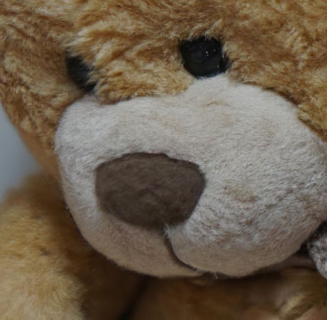 Close up of brown teddy bear on white background. Toys, childhood and stuffed animals concept.