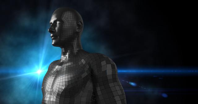 3D black male AI against black background and blue flare - Download Free Stock Photos Pikwizard.com