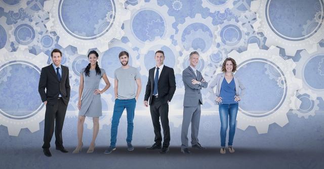 Digital composite image of business people with gears - Download Free Stock Photos Pikwizard.com