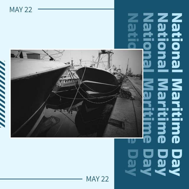 Composition of national maritime day text and ships. National maritime day and sea travel concept digitally generated image.