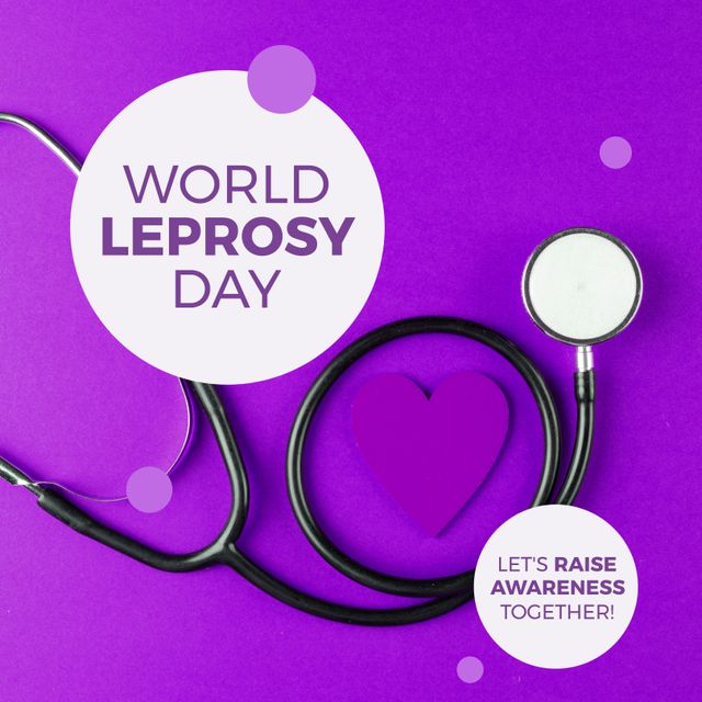 Composition of world leprosy day text over stethoscope and heart. World leprosy day and celebration concept digitally generated image.